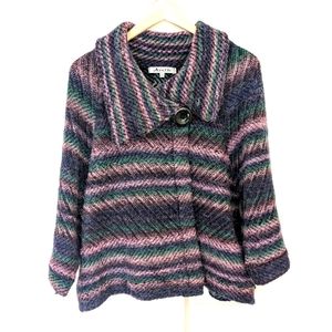 Avette vintage fuzzy sweater poncho cardigan, purple green mohair blend, size XL